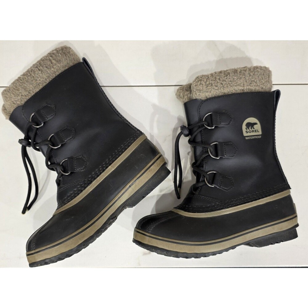 Sorel Yoot Pac Black Waterproof Snow Boots Insulated Winter Kids Youth Size 4